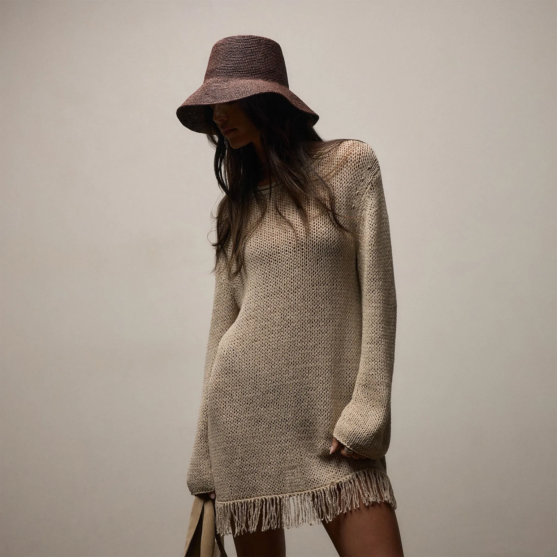 Baja Fringe Cotton Linen Tunic - Natural sold by James Perse