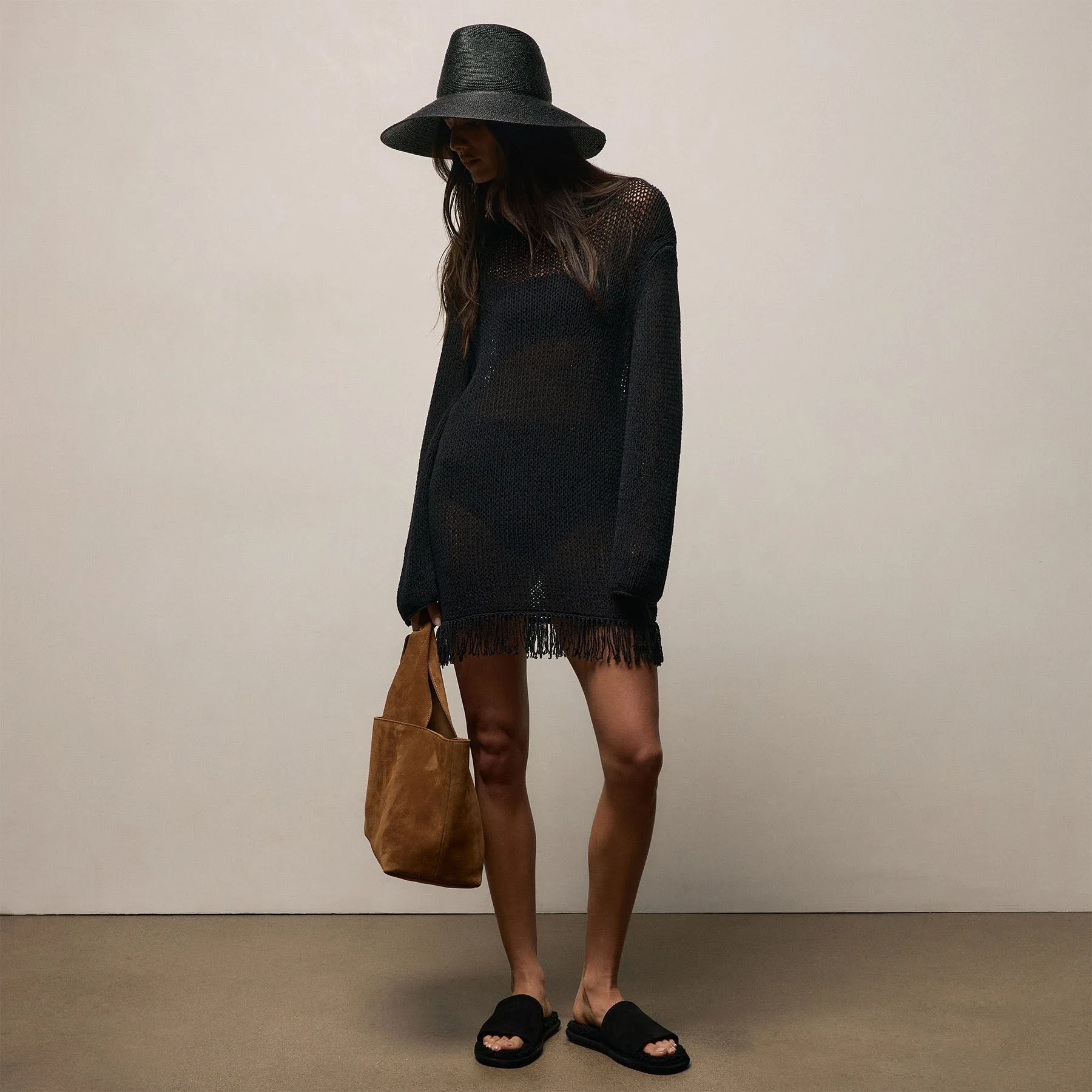Baja Fringe Cotton Linen Tunic - Black sold by James Perse product image thumbnail 3