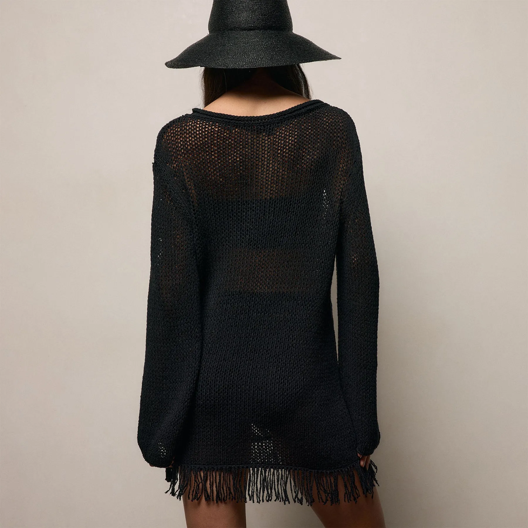 Baja Fringe Cotton Linen Tunic - Black sold by James Perse product image thumbnail 5