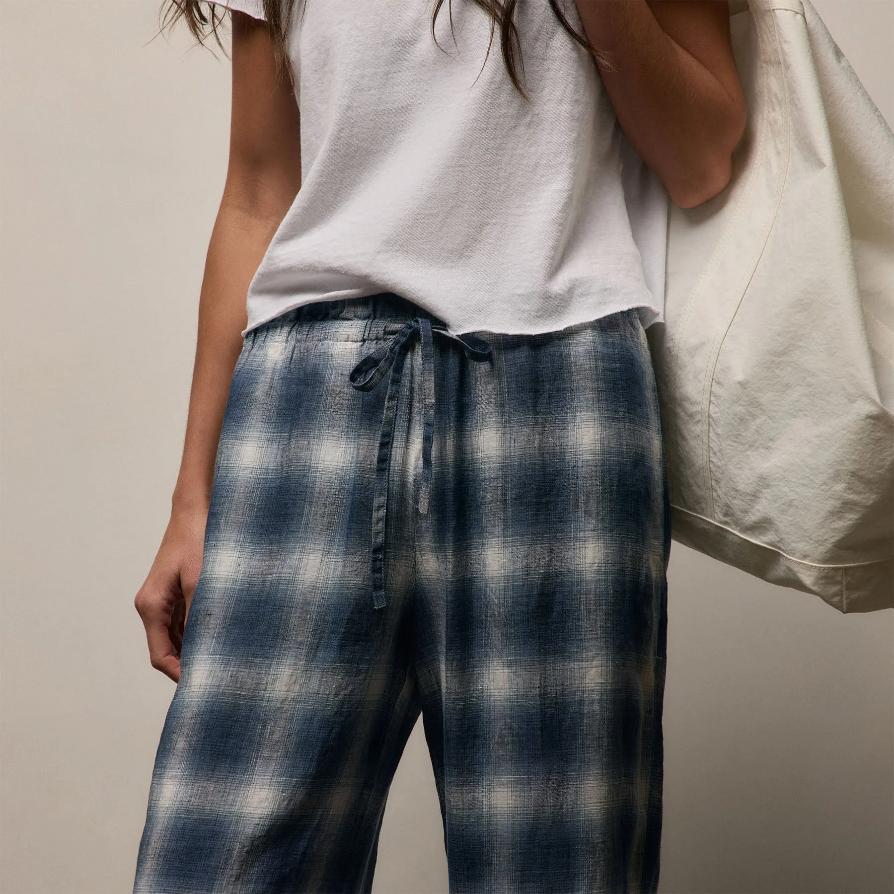 Plaid Linen Beach Pant - Blue Plaid sold by James Perse product image thumbnail 3