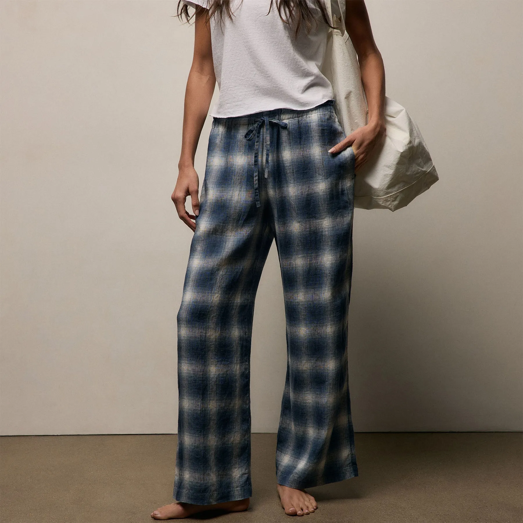 Plaid Linen Beach Pant - Blue Plaid sold by James Perse
