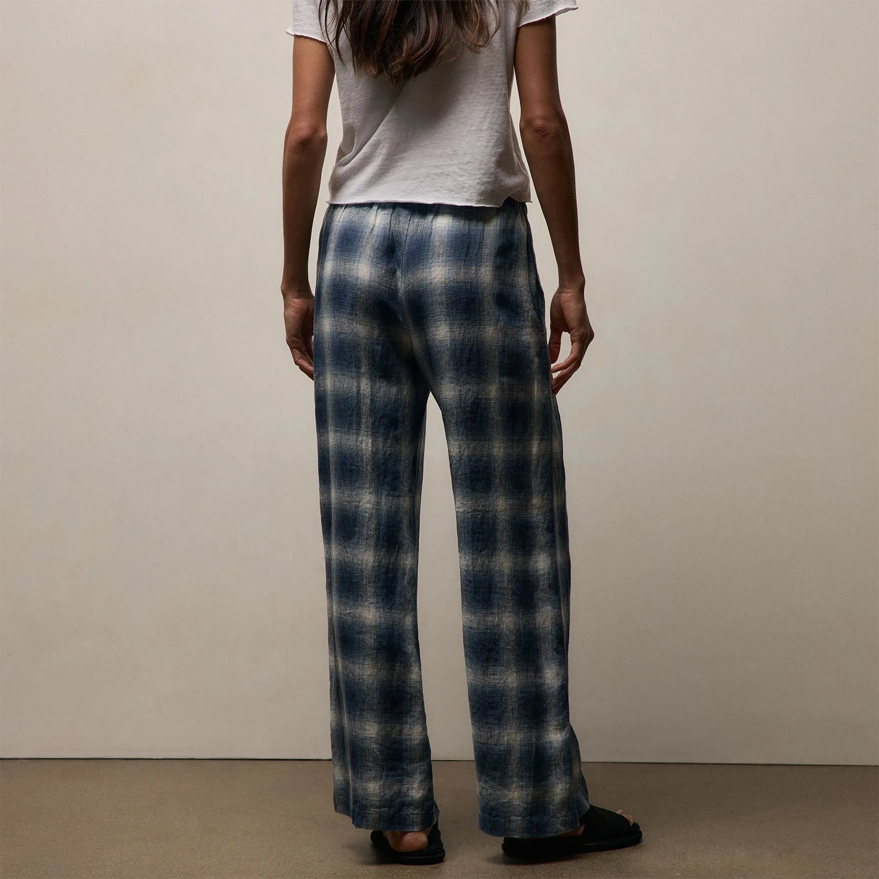 Plaid Linen Beach Pant - Blue Plaid sold by James Perse product image thumbnail 5