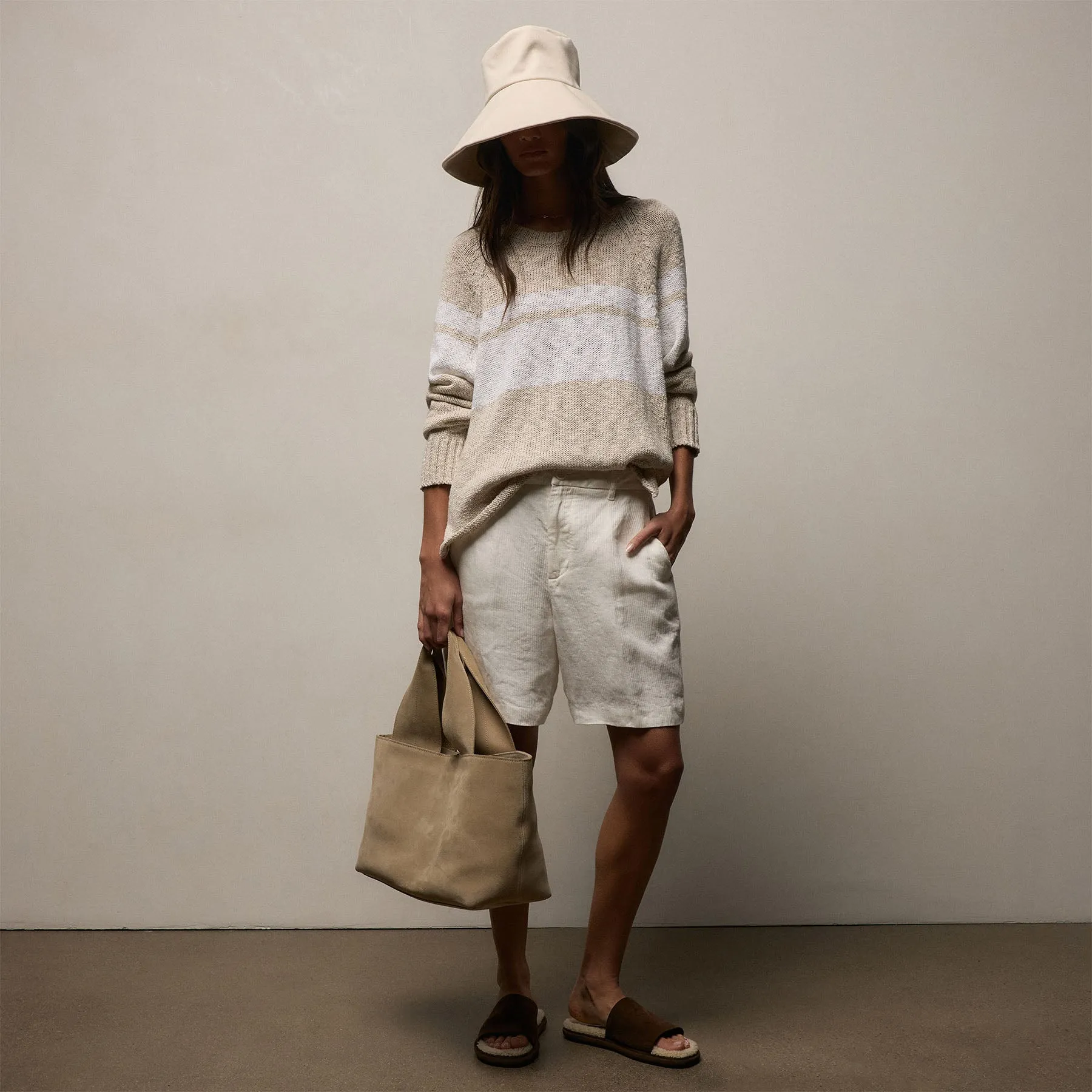 Surf Stripe Cotton Linen Sweater - Natural/White sold by James Perse