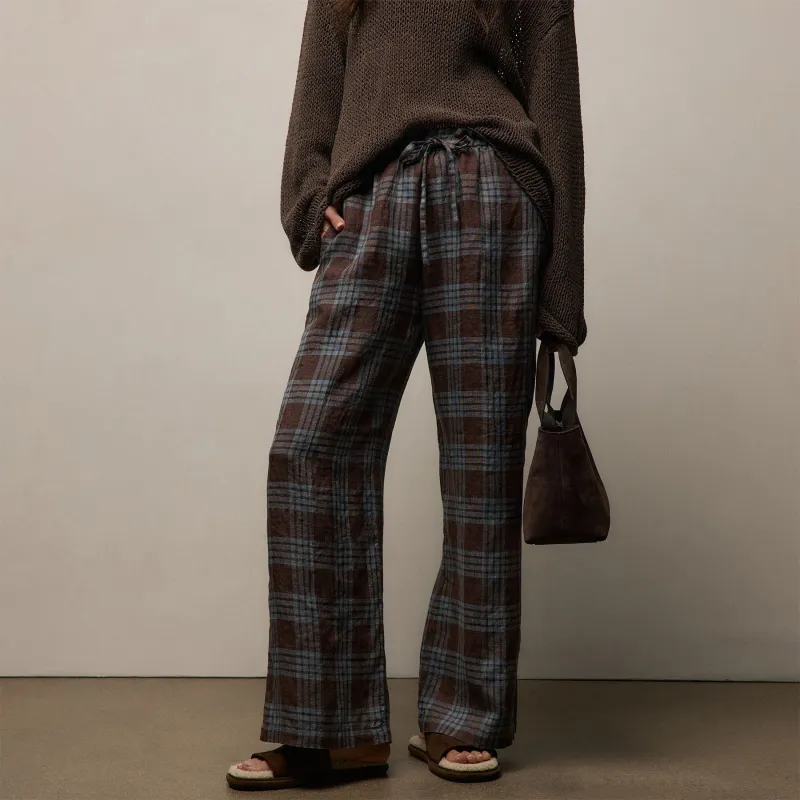 Plaid Linen Beach Pant - Plum Plaid sold by James Perse