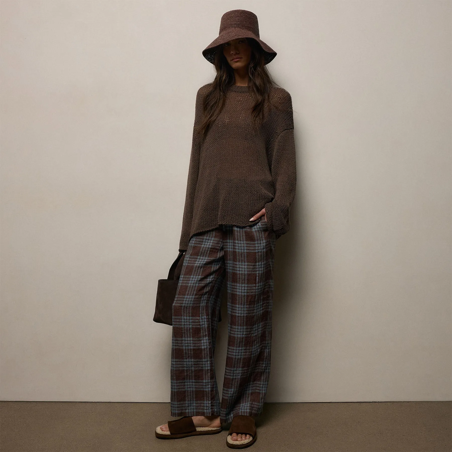 Plaid Linen Beach Pant - Plum Plaid sold by James Perse product image thumbnail 2