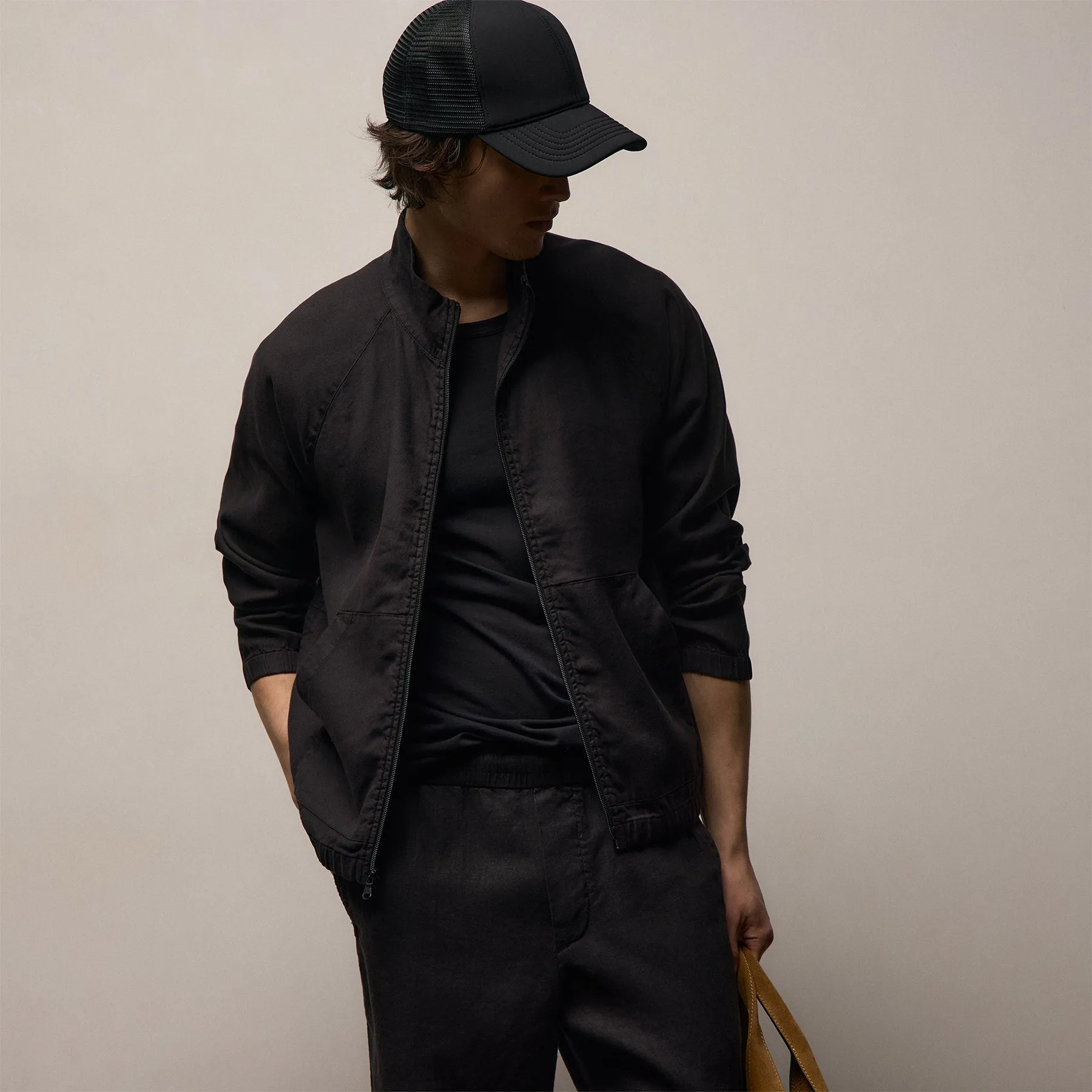 Stretch Linen Track Jacket - Black sold by James Perse