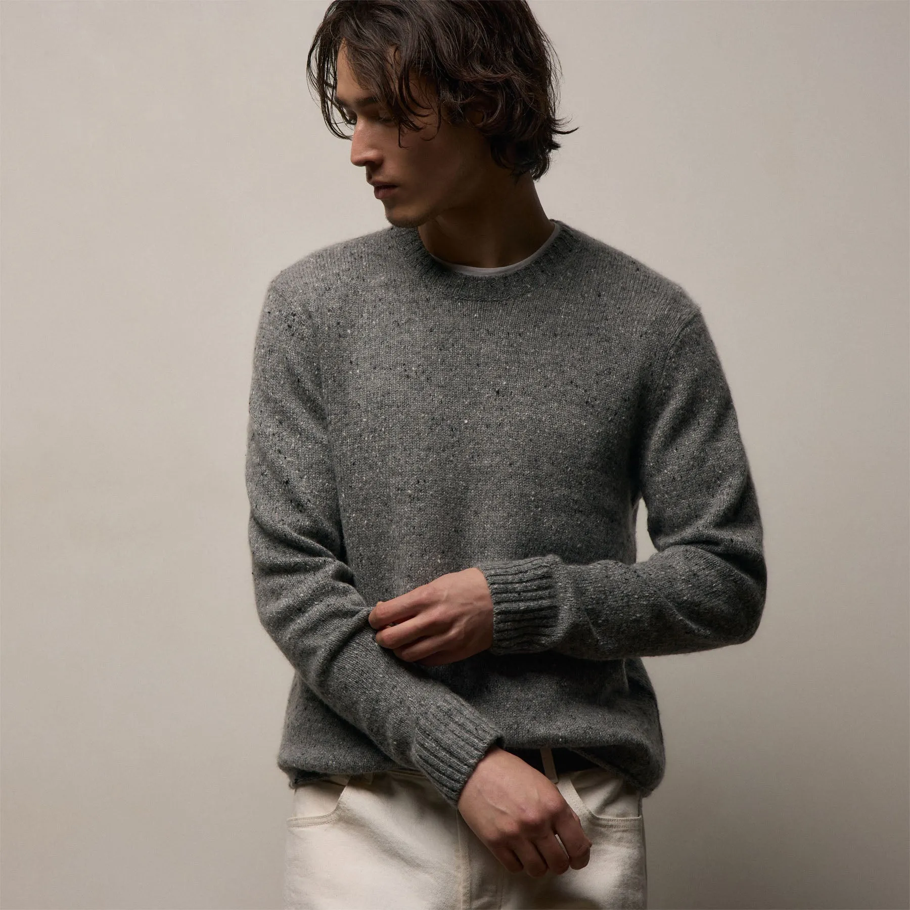 Marled Cashmere Linen Crew - Heather Grey sold by James Perse