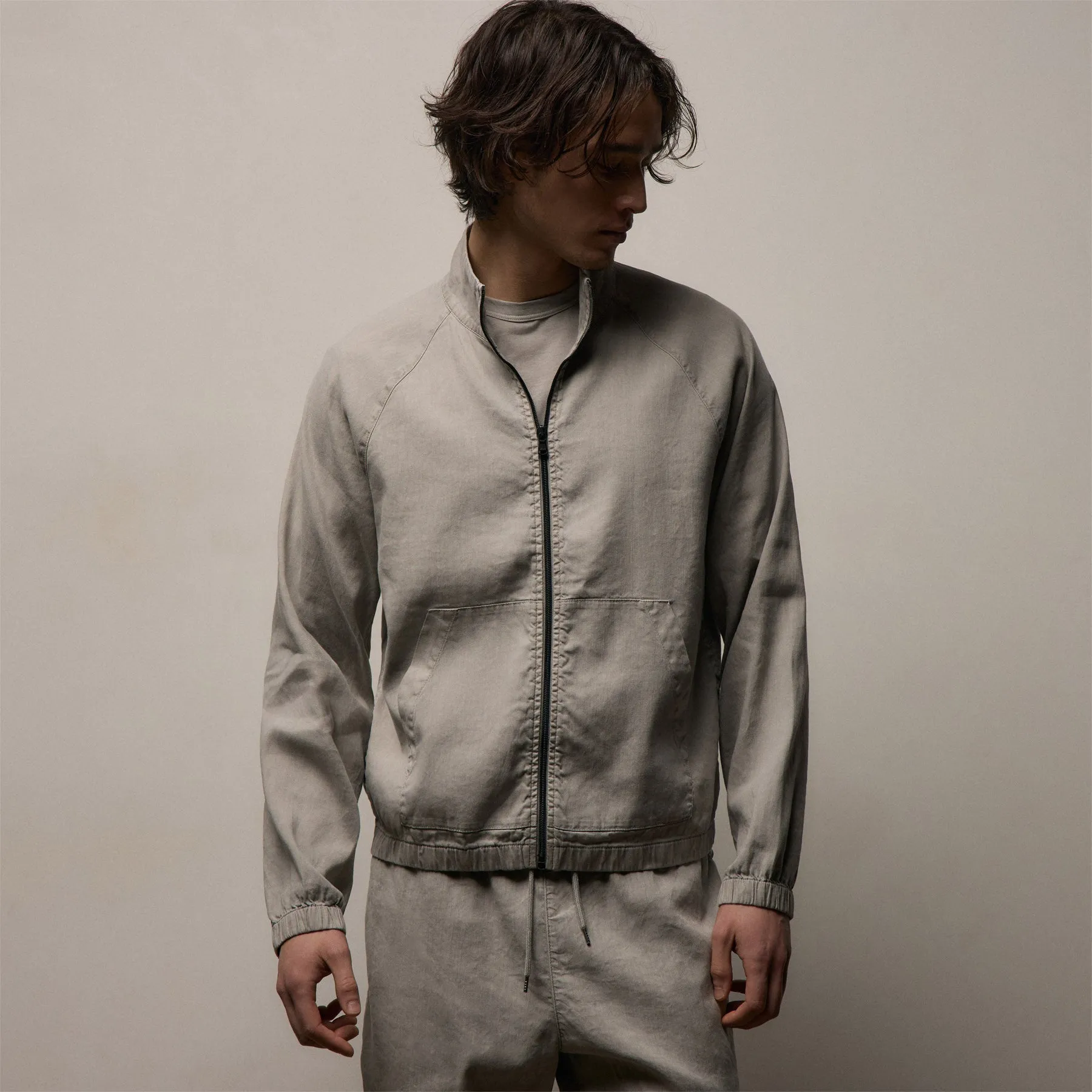 Stretch Linen Track Jacket - Fog Pigment sold by James Perse