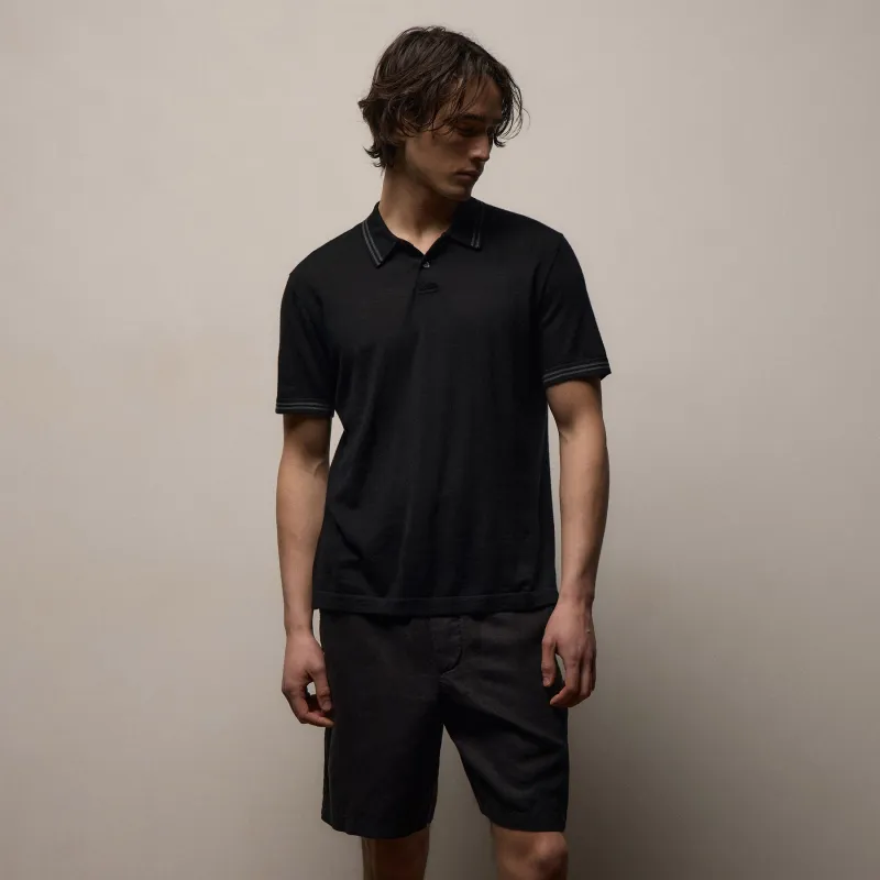 Ultrafine Cashmere Tipped Polo - Black/Charcoal sold by James Perse