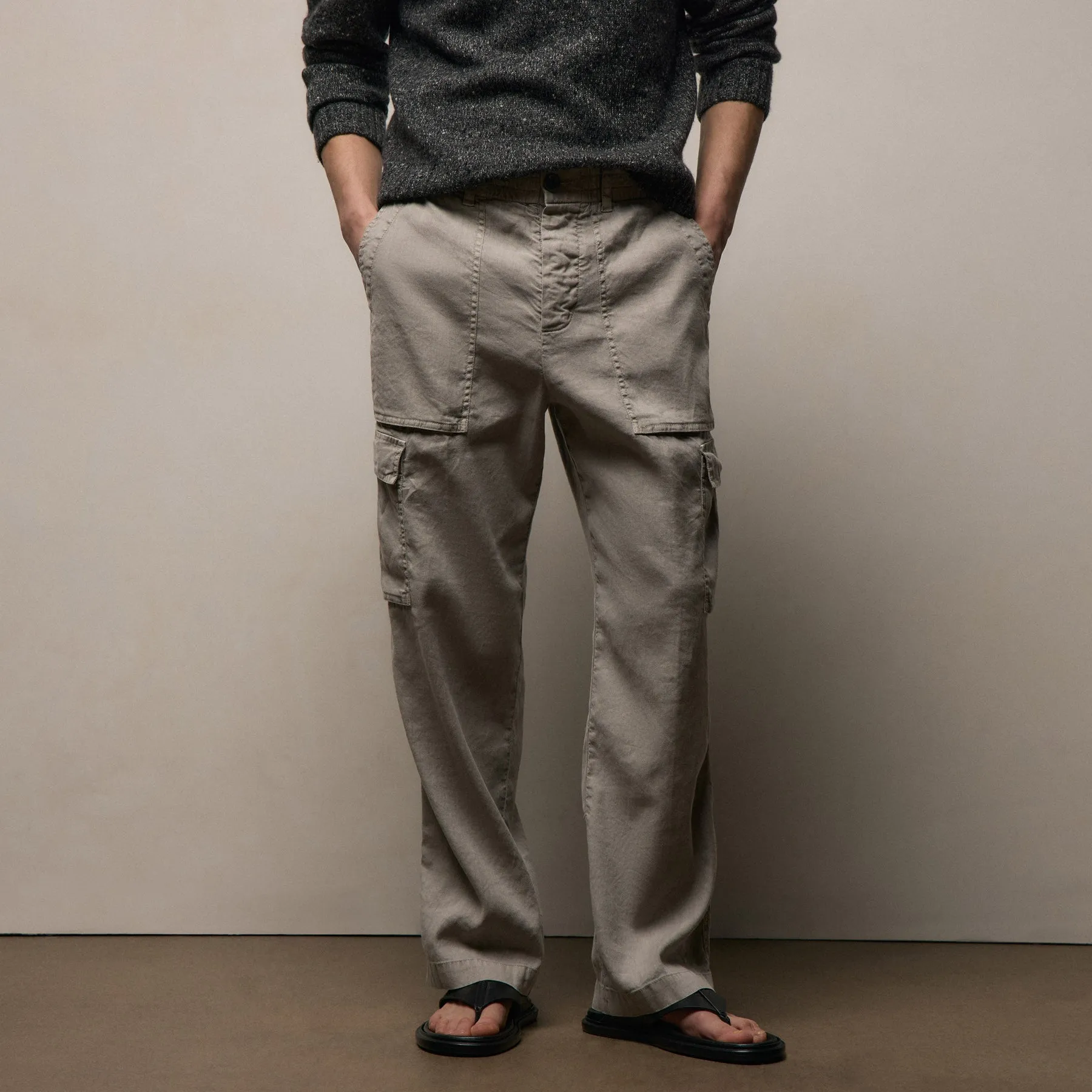 Stretch Linen Cargo Pant - Fog Pigment sold by James Perse