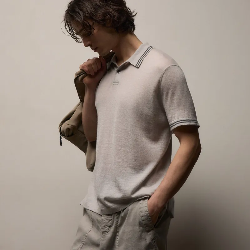 Ultrafine Cashmere Tipped Polo - Fog/Charcoal sold by James Perse