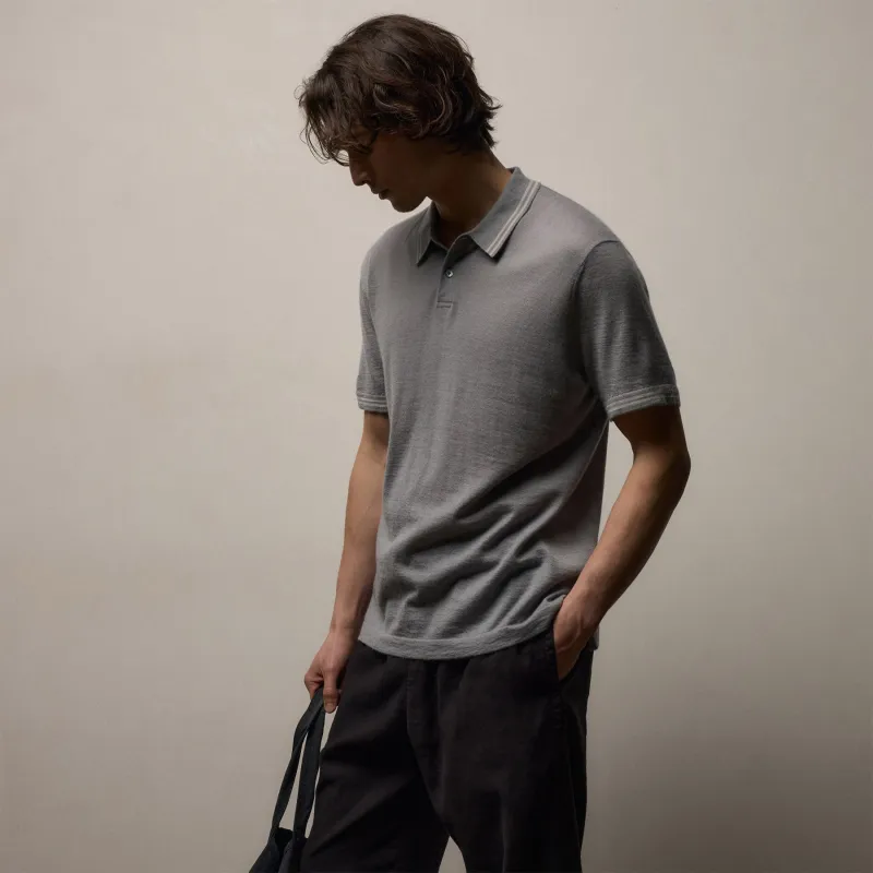 Ultrafine Cashmere Tipped Polo - Ore/Fog sold by James Perse
