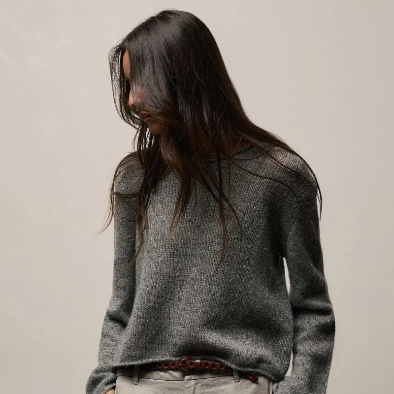 Marled Cashmere Linen Crew - Heather Grey sold by James Perse