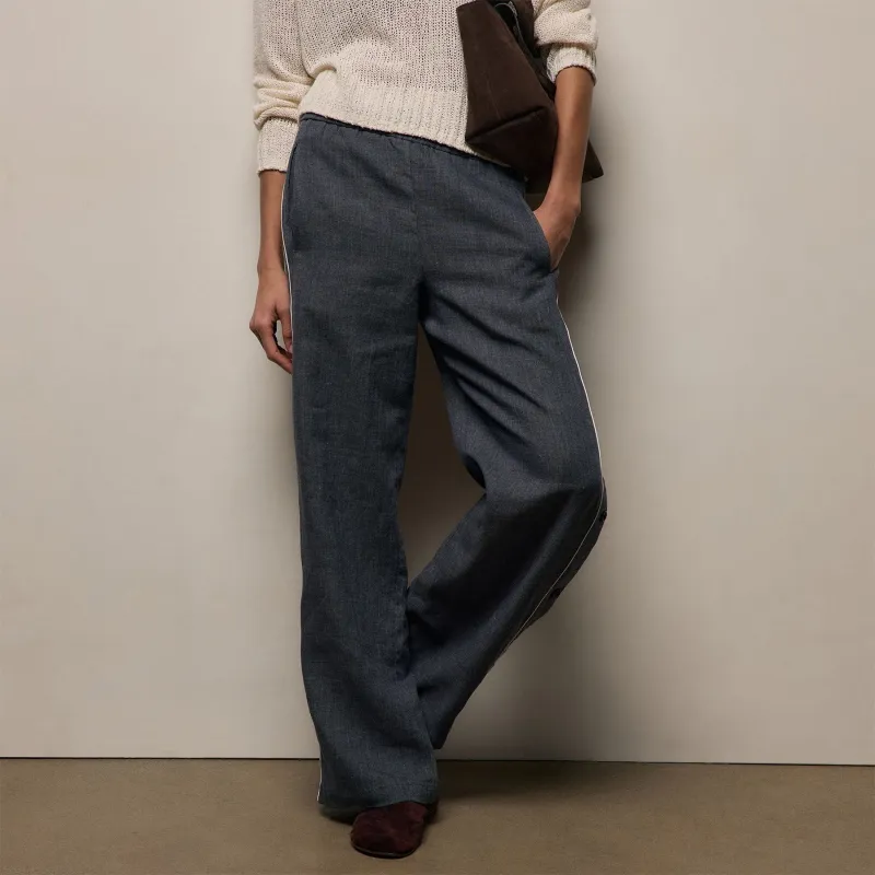Linen Cotton Track Pant - Heather Navy sold by James Perse