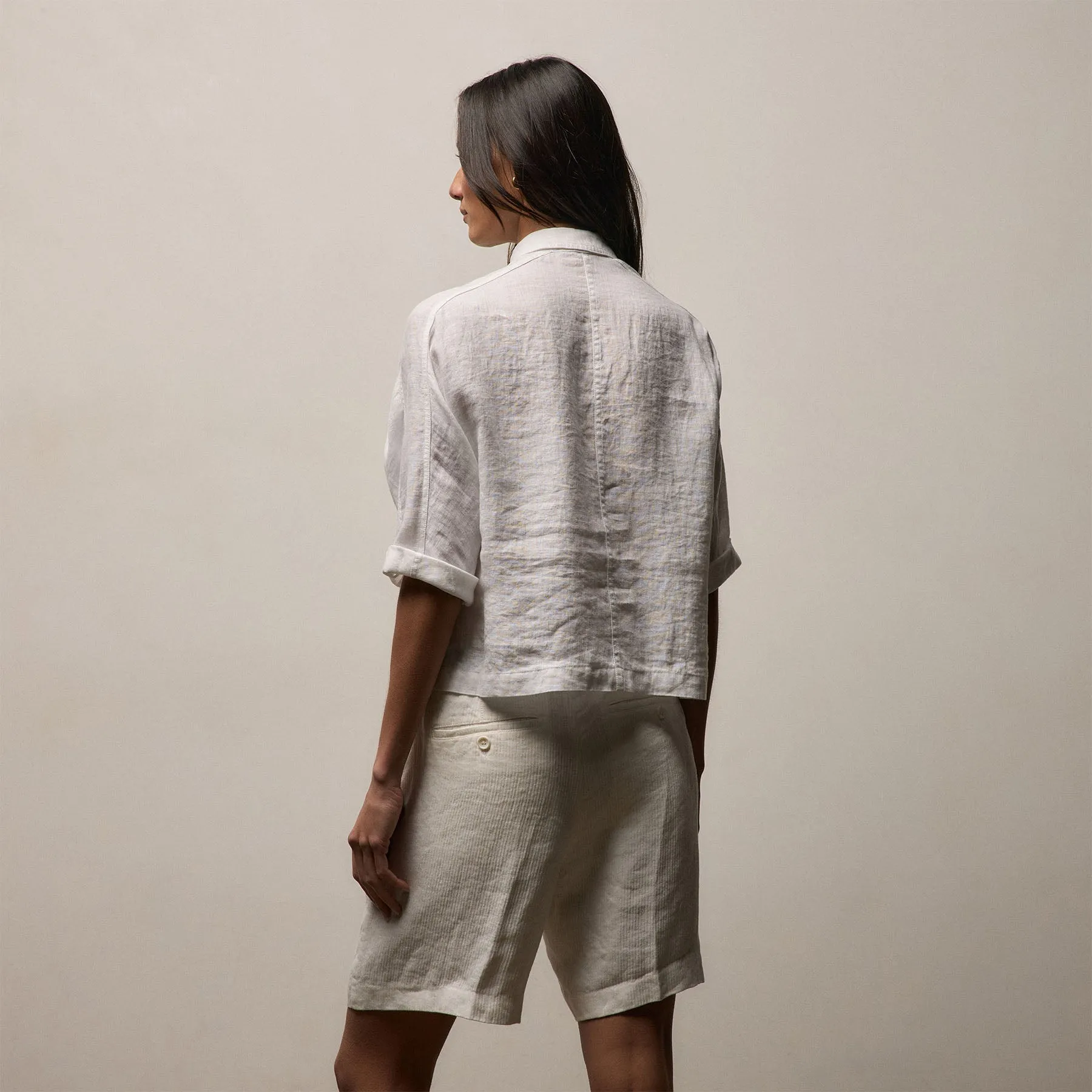 Linen Cropped Pocket Shirt - White sold by James Perse product image thumbnail 4