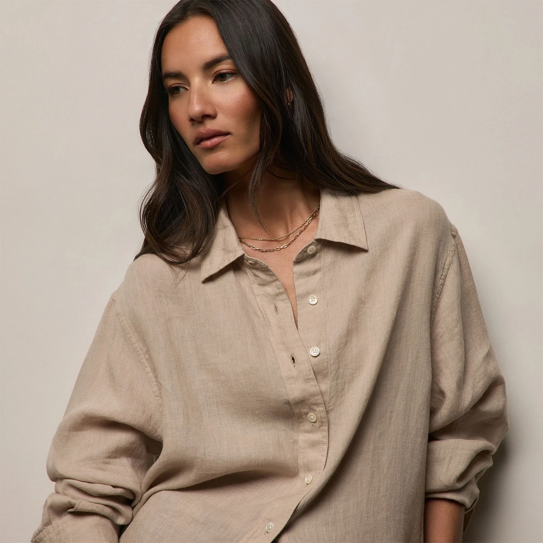 Linen Oversized Shirt - Stone sold by James Perse product image thumbnail 3