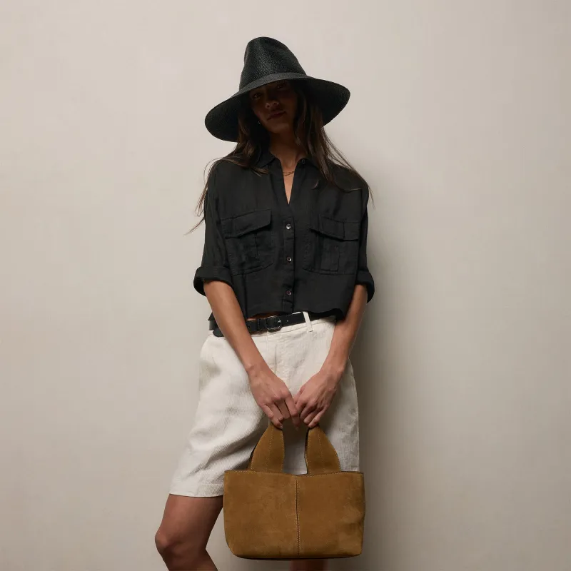 Linen Cropped Pocket Shirt - Black sold by James Perse