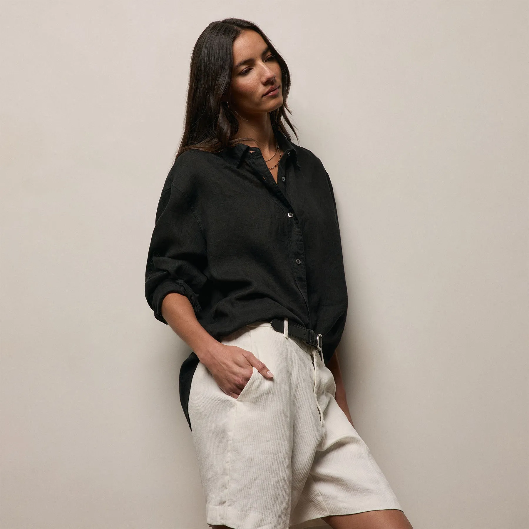 Linen Oversized Shirt - Black sold by James Perse product image thumbnail 4