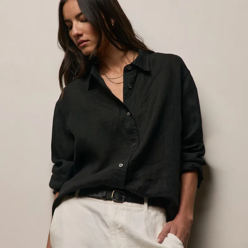 Linen Oversized Shirt - Black sold by James Perse