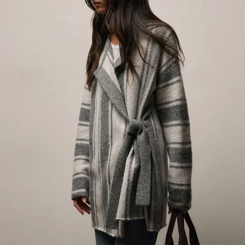 Baja Stripe Cashmere Cardigan - Heather Grey/Pearl sold by James Perse