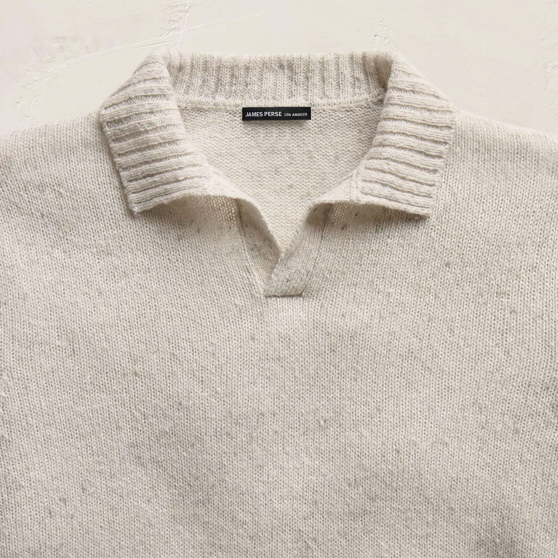 Marled Cashmere Linen Long Sleeve Open Polo - Pearl sold by James Perse product image thumbnail 4