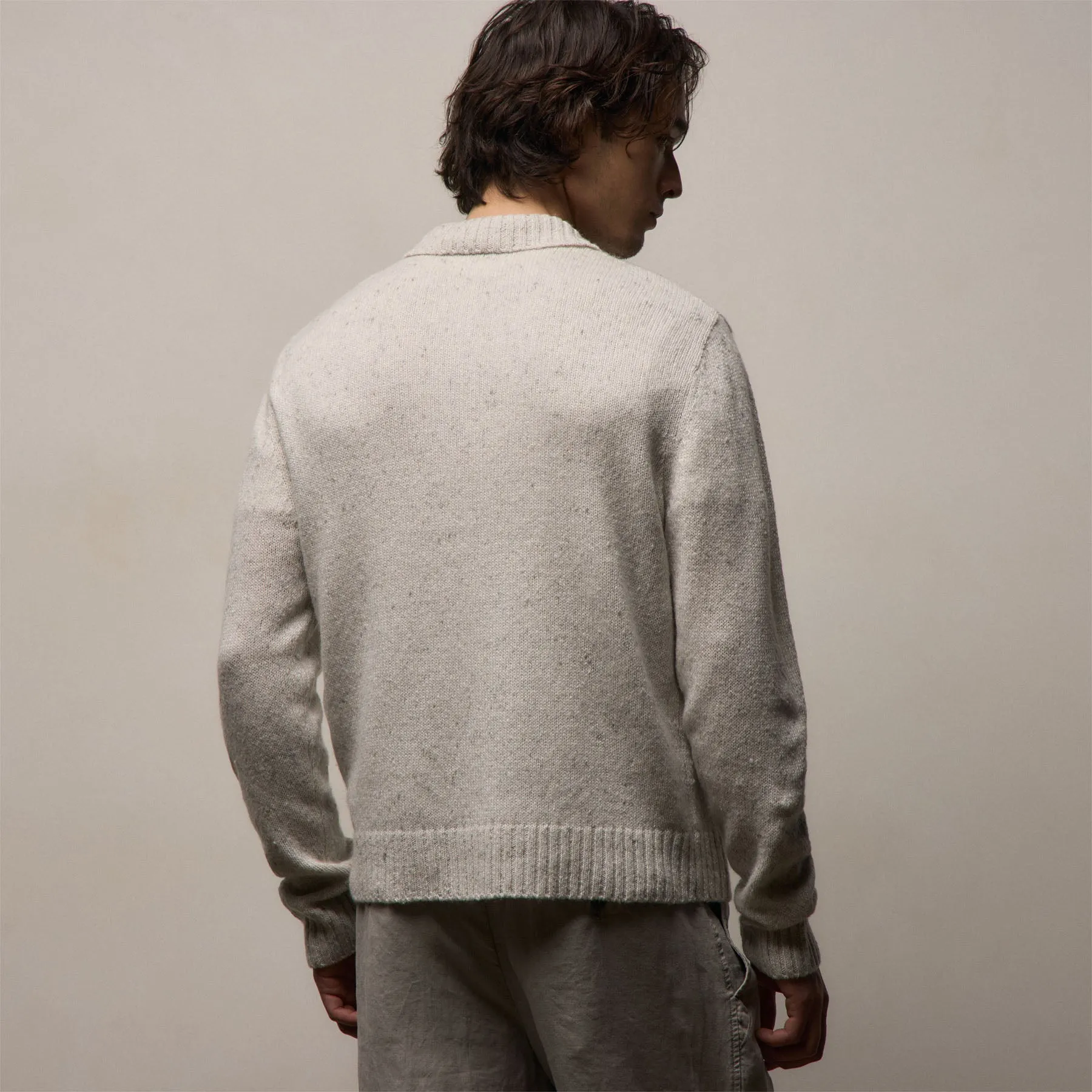 Marled Cashmere Linen Long Sleeve Open Polo - Pearl sold by James Perse product image thumbnail 3