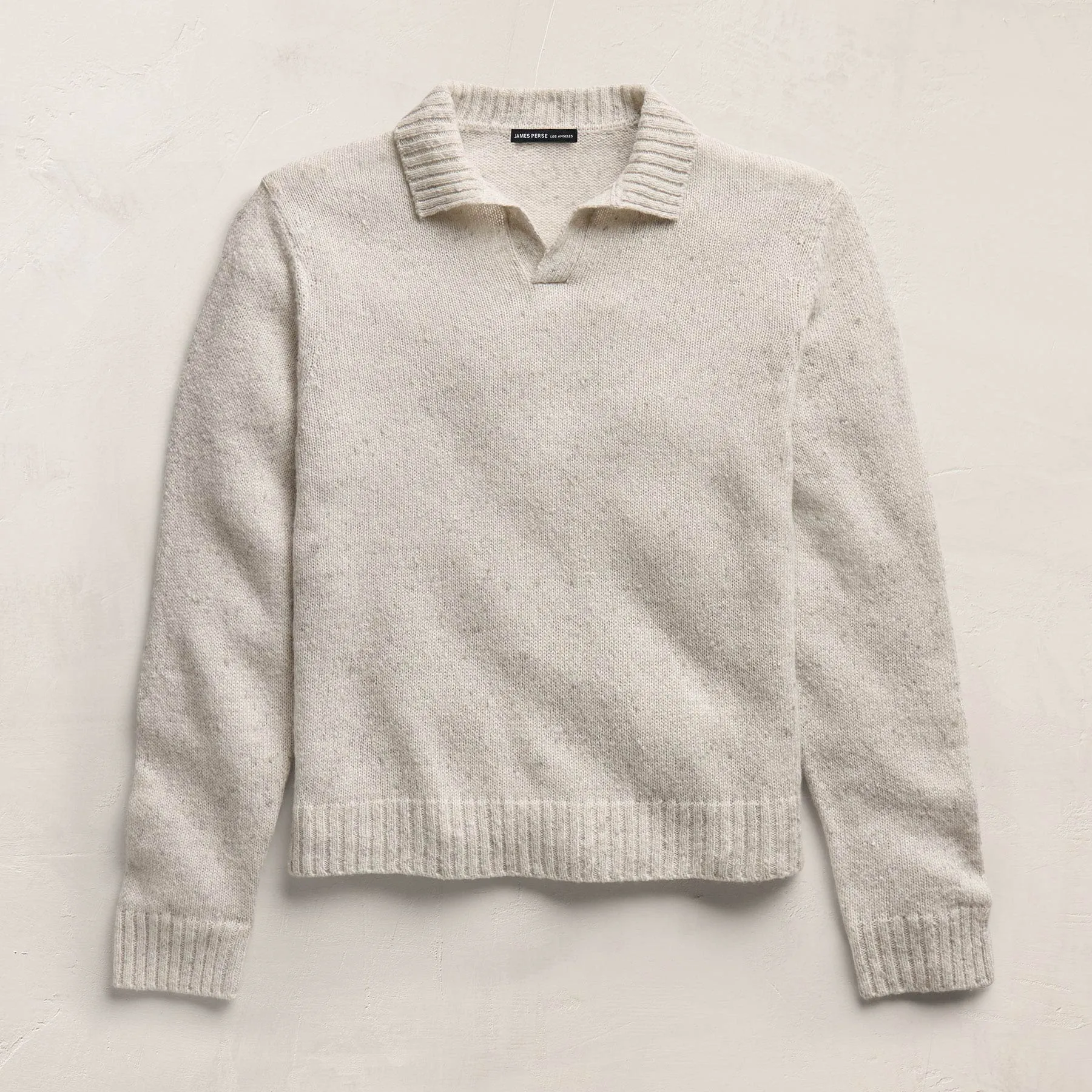 Marled Cashmere Linen Long Sleeve Open Polo - Pearl sold by James Perse product image thumbnail 2