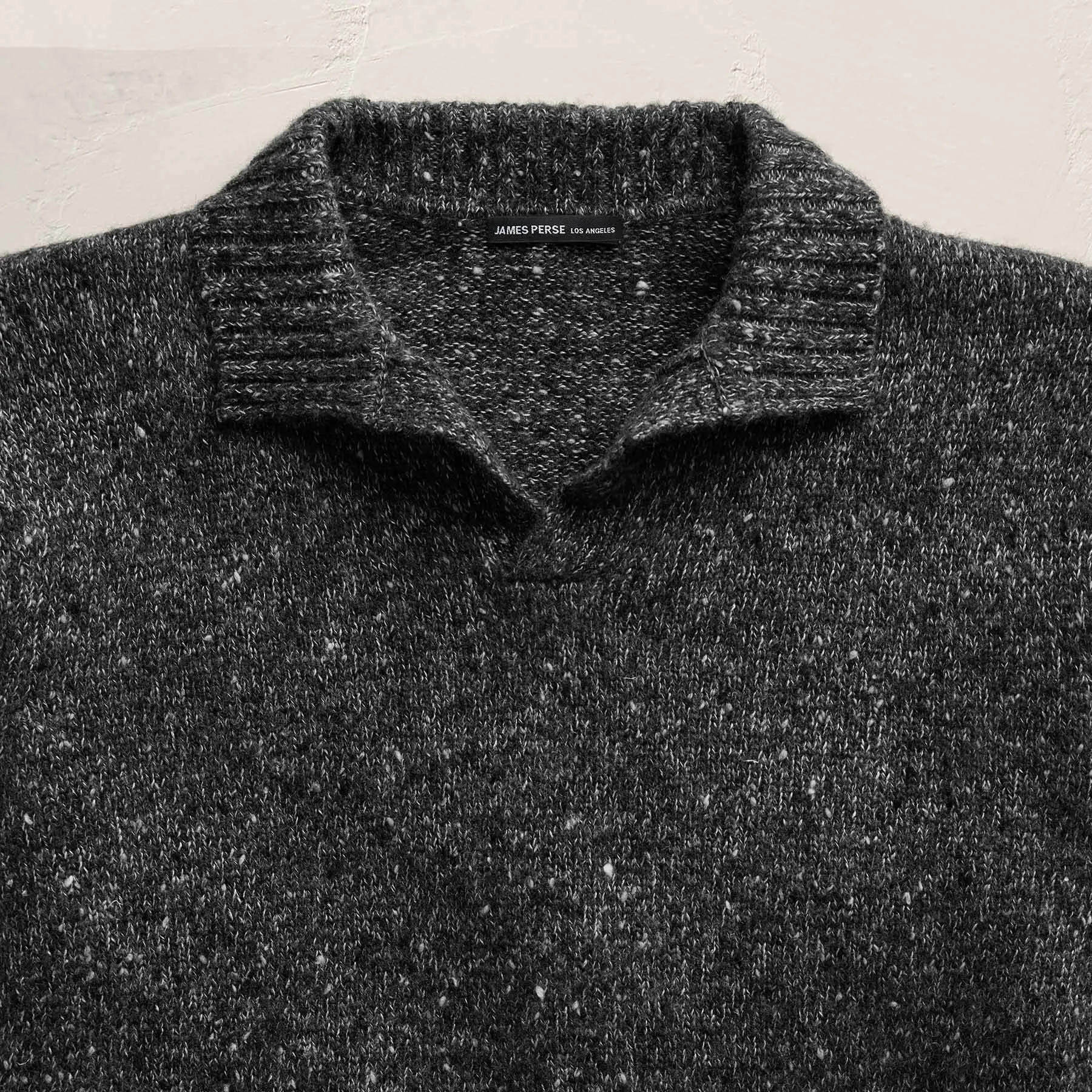 Marled Cashmere Linen Long Sleeve Open Polo - Charcoal sold by James Perse product image thumbnail 5