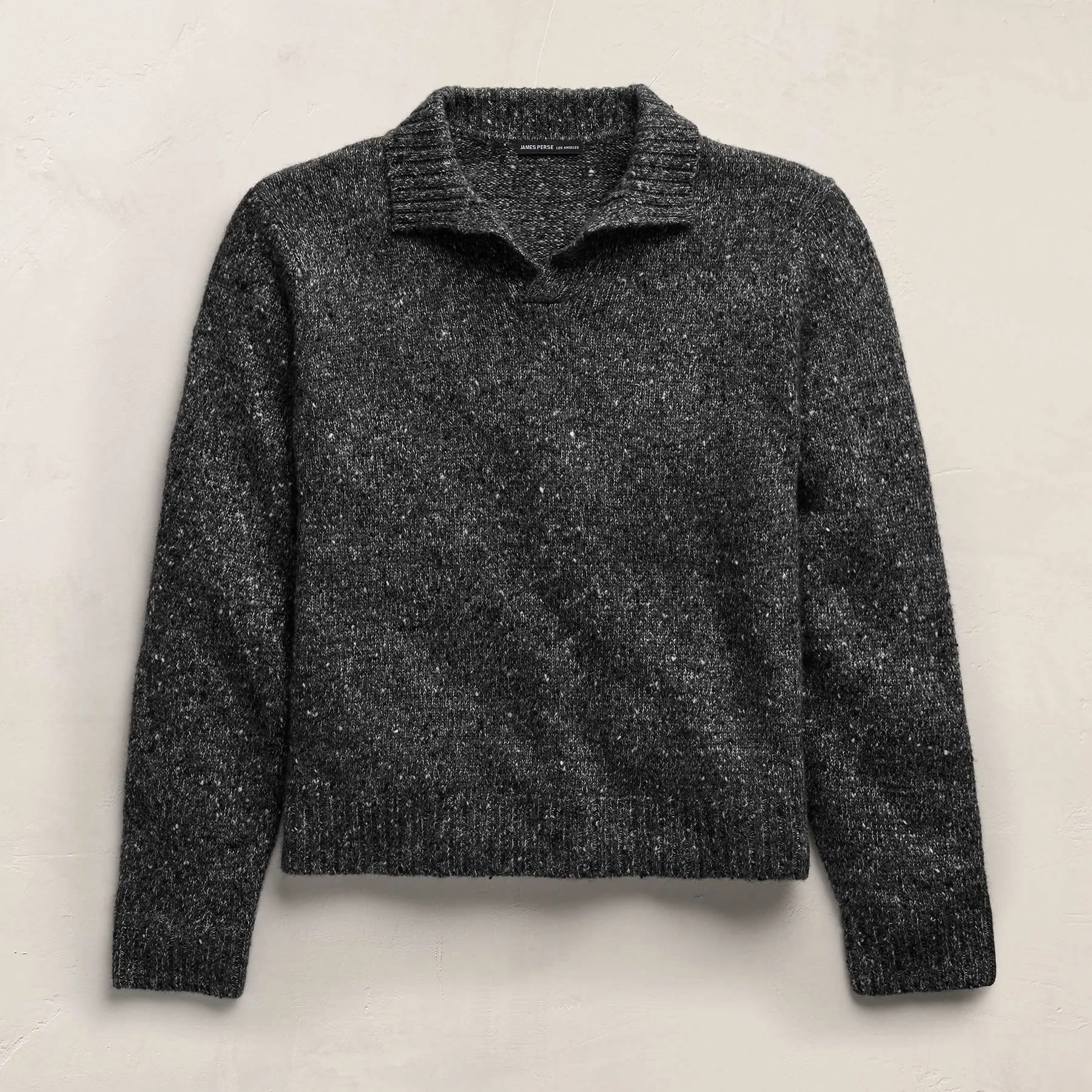 Marled Cashmere Linen Long Sleeve Open Polo - Charcoal sold by James Perse product image thumbnail 2