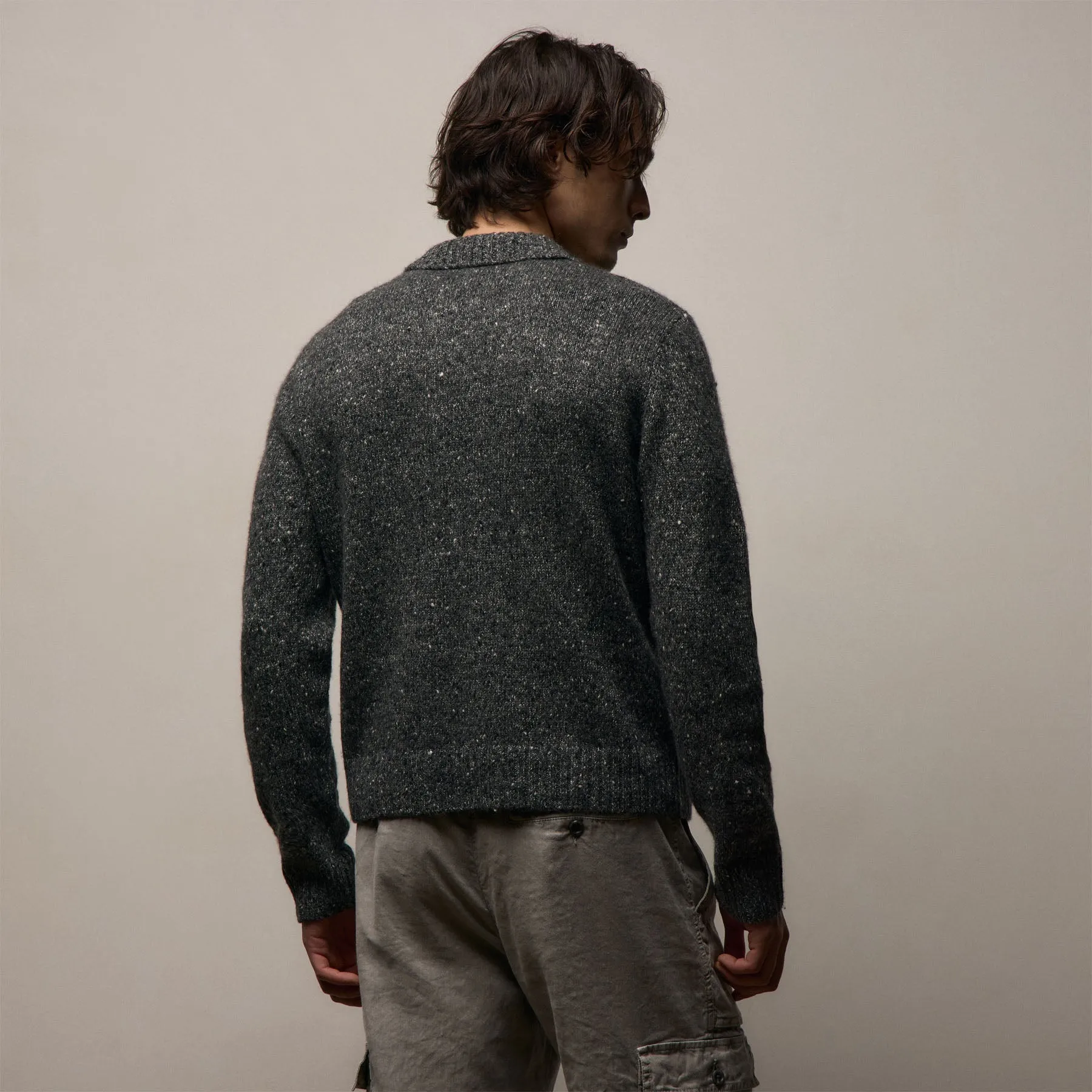 Marled Cashmere Linen Long Sleeve Open Polo - Charcoal sold by James Perse product image thumbnail 3