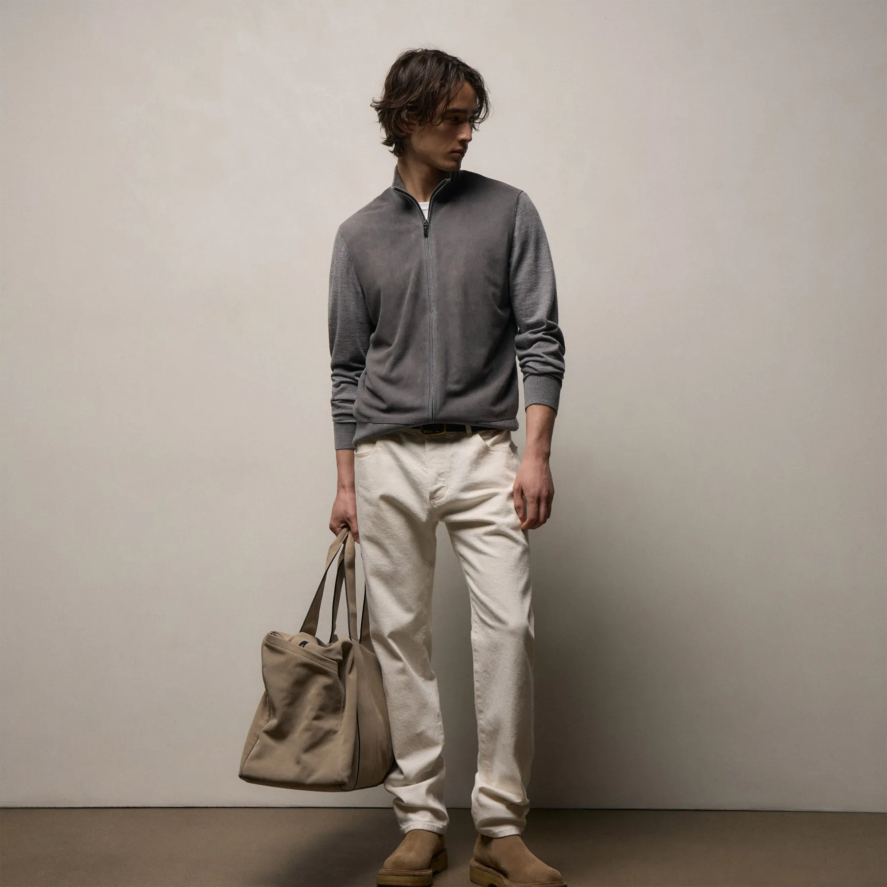 Ultrafine Cashmere Suede Front Zip Cardigan - Heather Grey sold by James Perse product image thumbnail 4