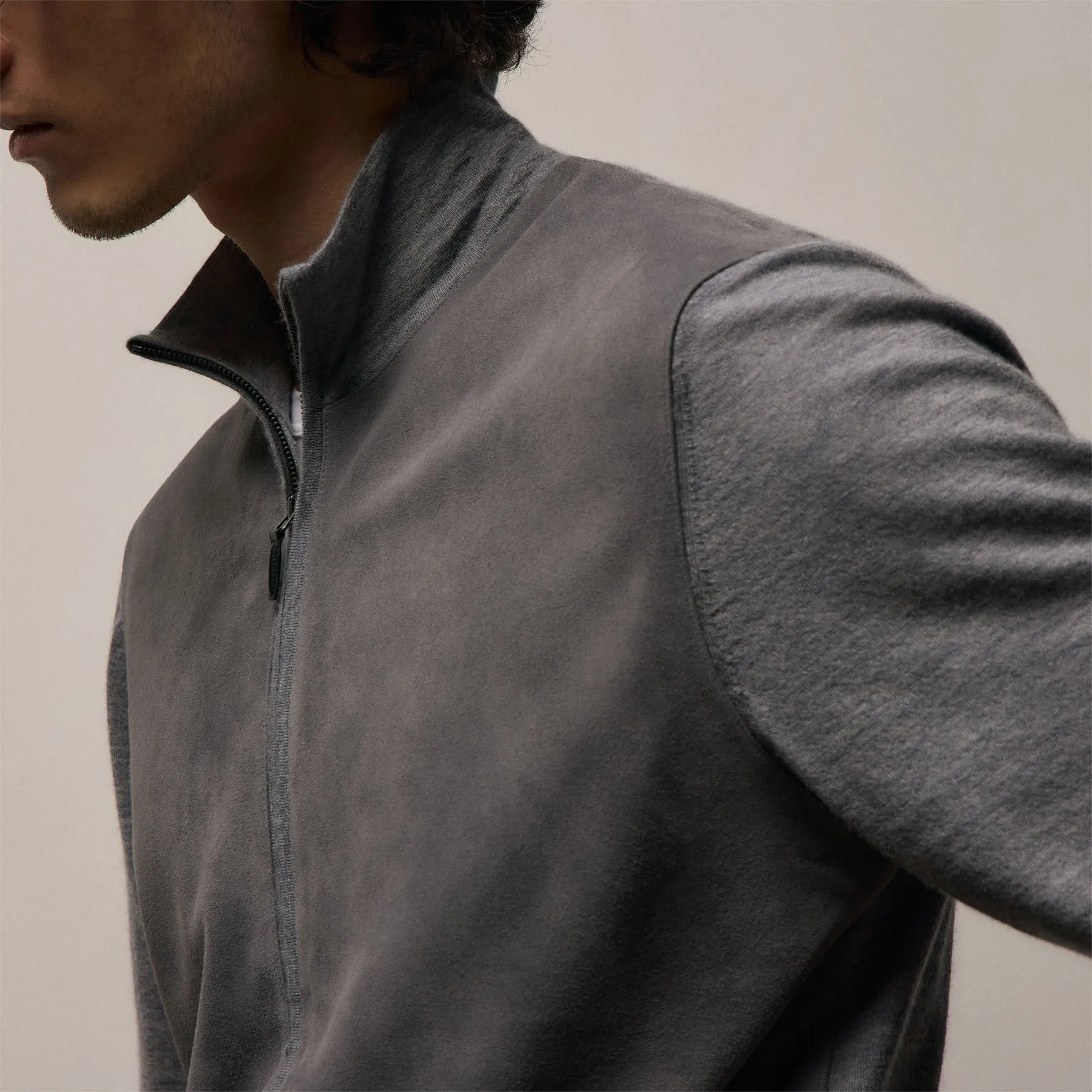 Ultrafine Cashmere Suede Front Zip Cardigan - Heather Grey sold by James Perse product image thumbnail 3