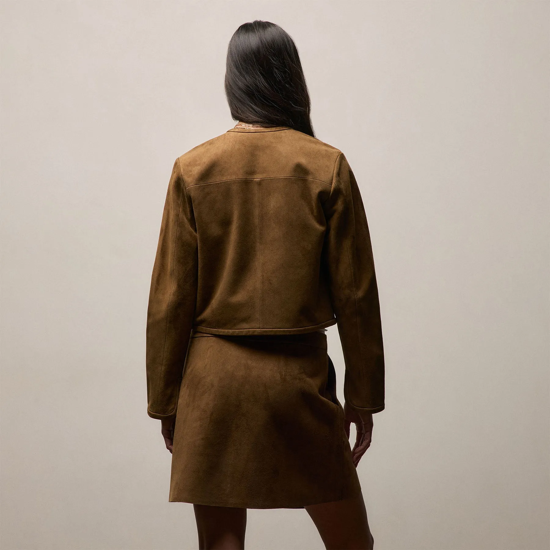 Suede Cropped Open Jacket - Tabacco sold by James Perse product image thumbnail 4
