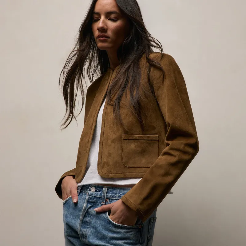 Suede Cropped Open Jacket - Tabacco sold by James Perse