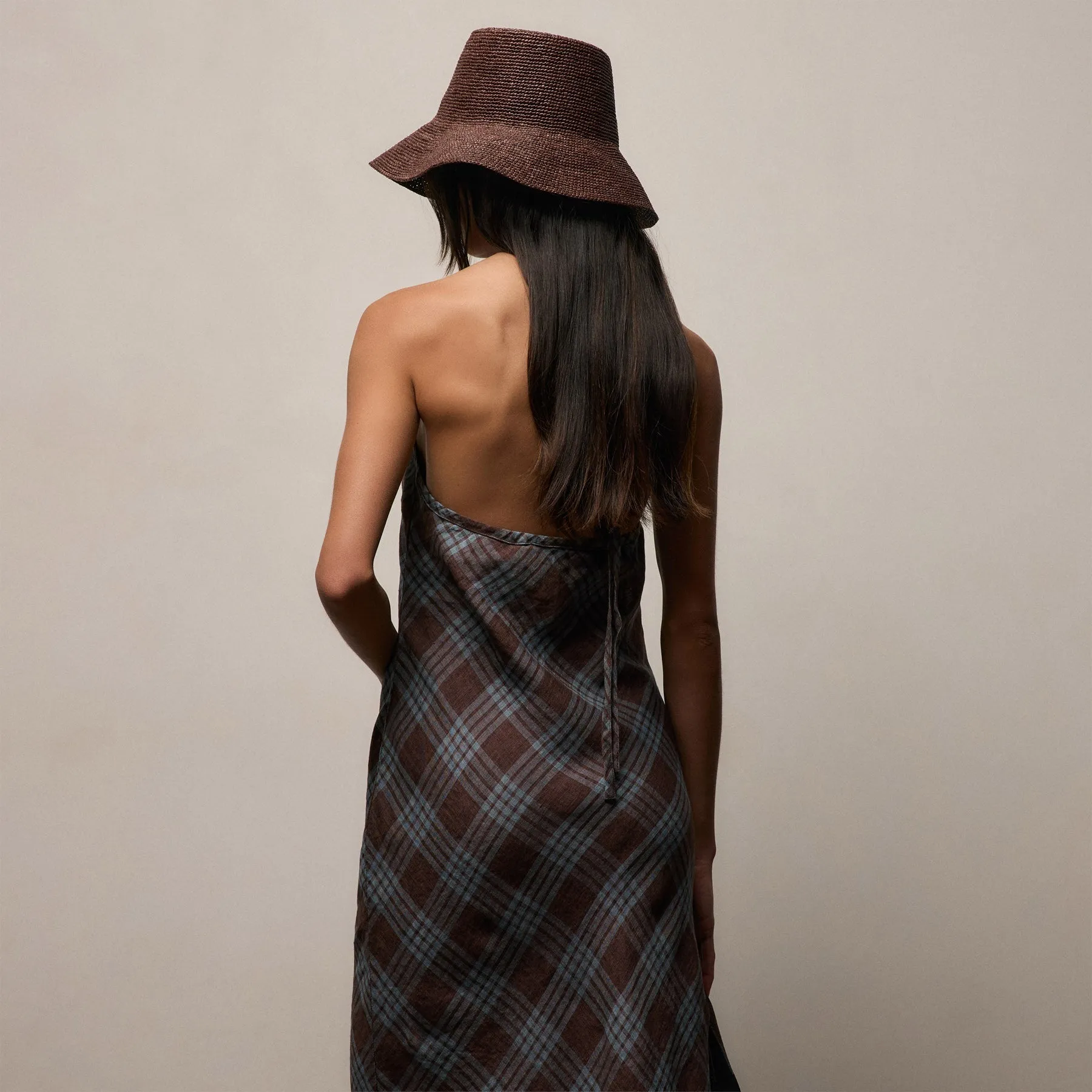 Plaid Linen Halter Dress - Plum Plaid sold by James Perse product image thumbnail 2