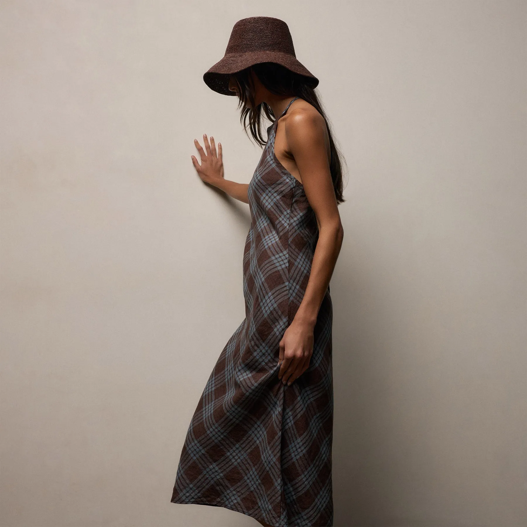 Plaid Linen Halter Dress - Plum Plaid sold by James Perse product image thumbnail 3