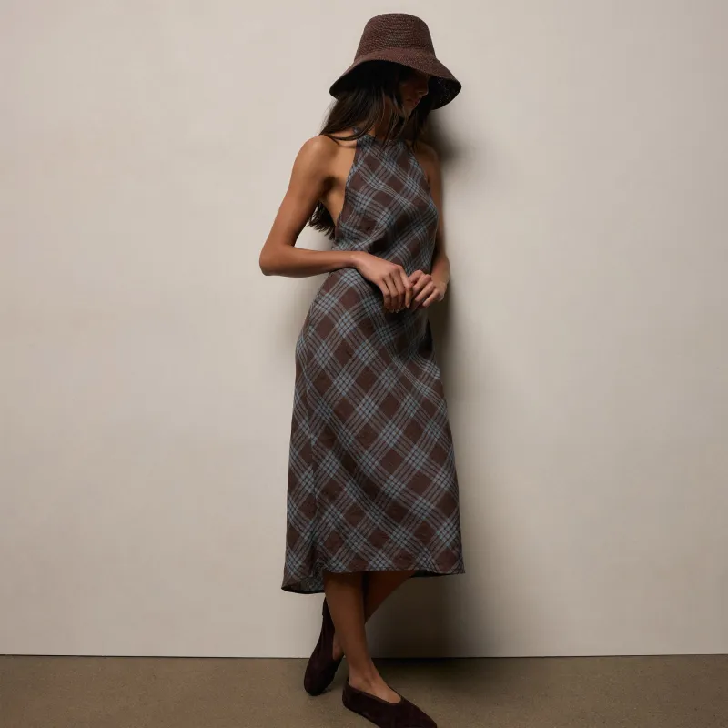 Plaid Linen Halter Dress - Plum Plaid sold by James Perse