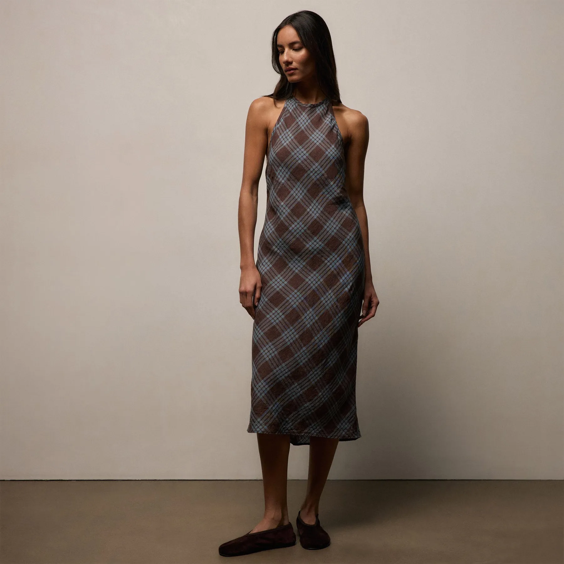 Plaid Linen Halter Dress - Plum Plaid sold by James Perse product image thumbnail 4