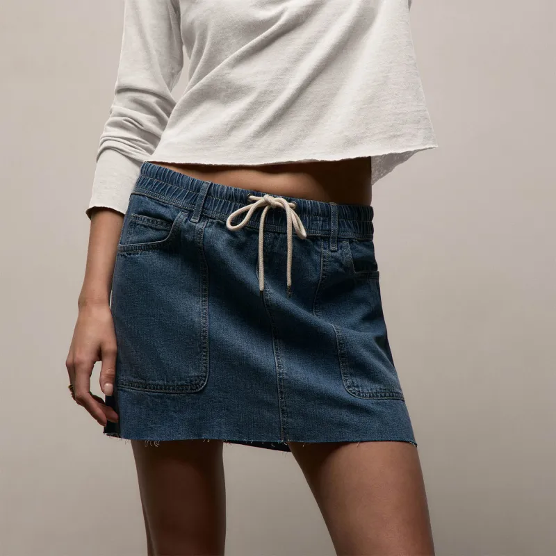 Drawstring Denim Mini Skirt - Blue Wash sold by James Perse