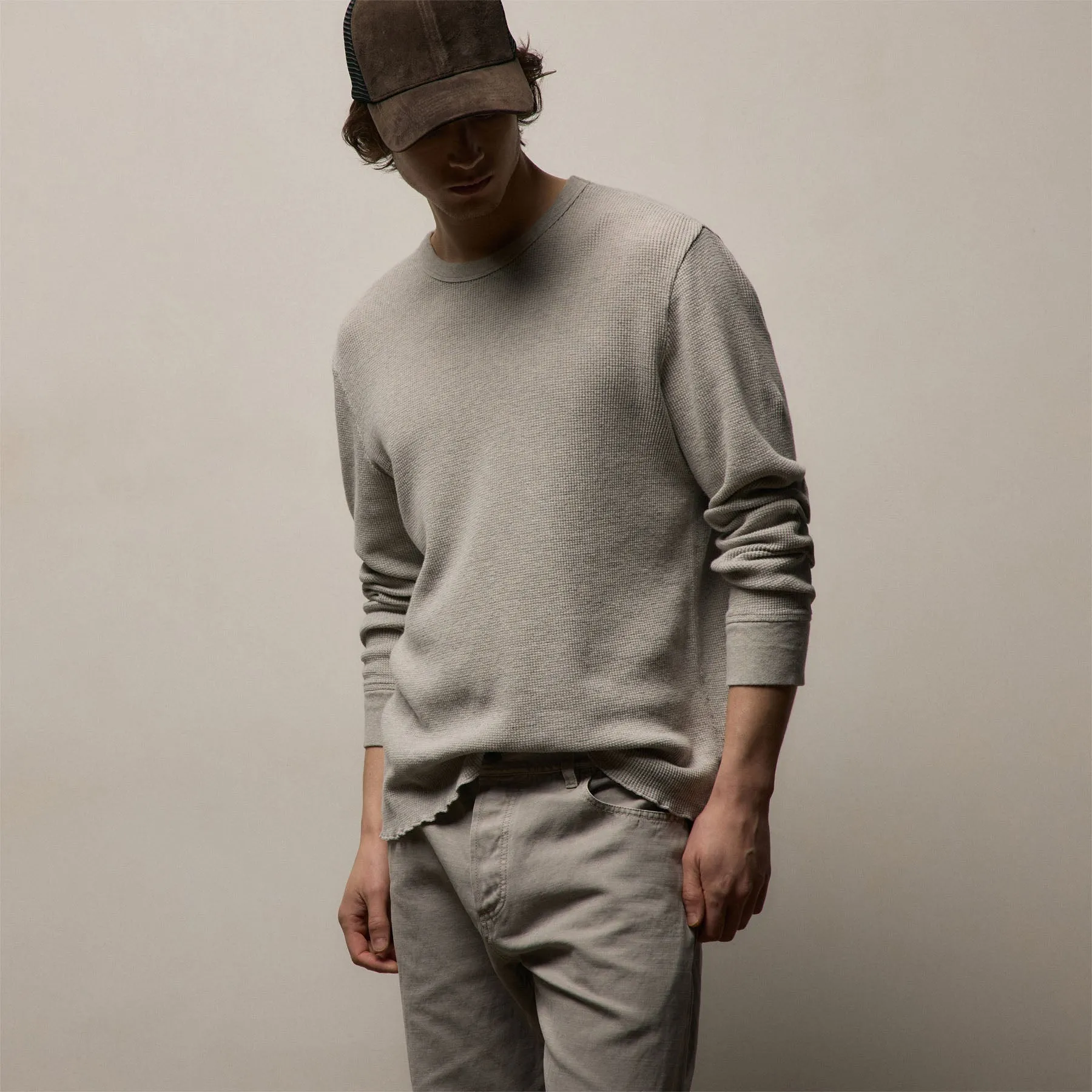 Cotton Linen Thermal Crew - Heather Fog sold by James Perse