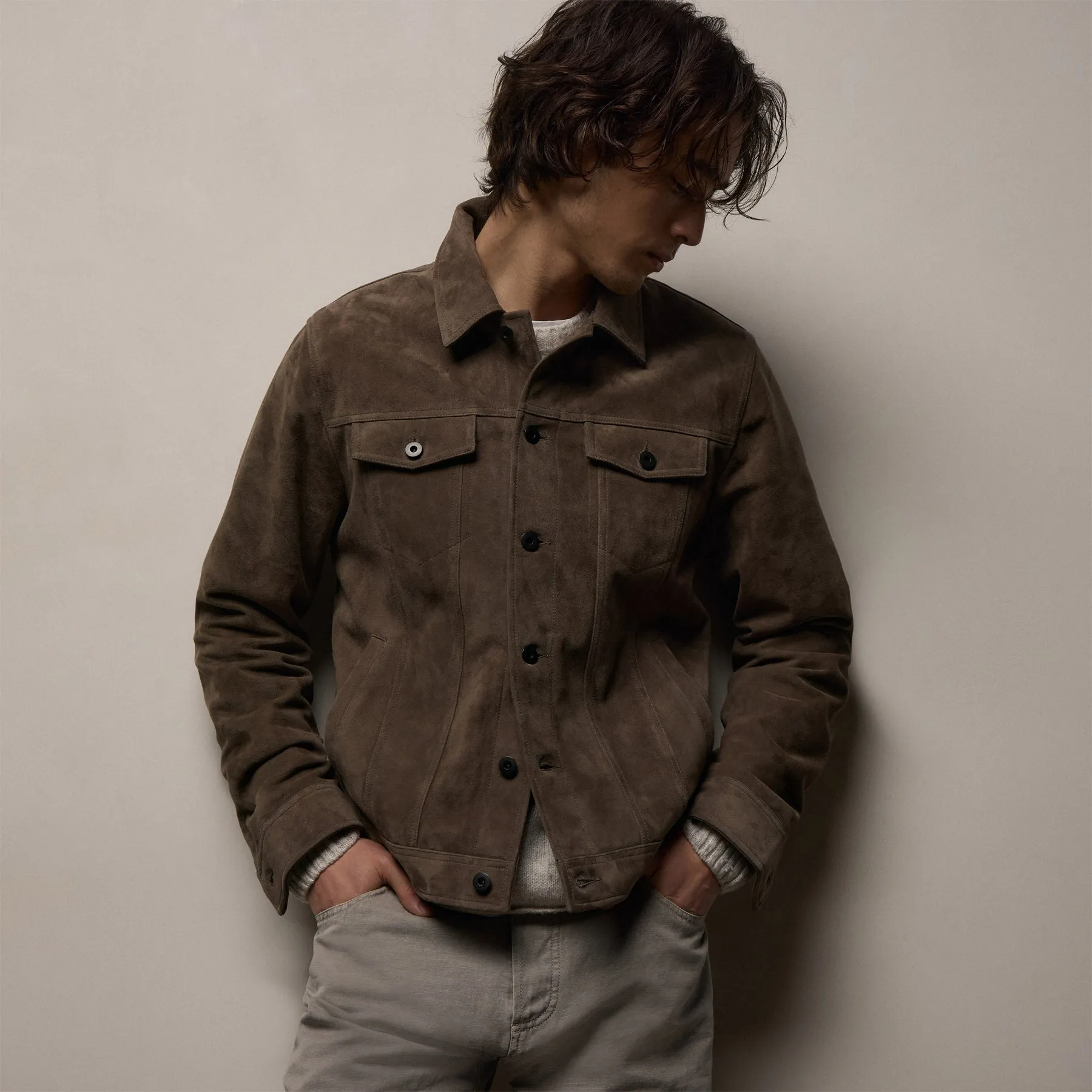 Suede Trucker Jacket - Caribou sold by James Perse