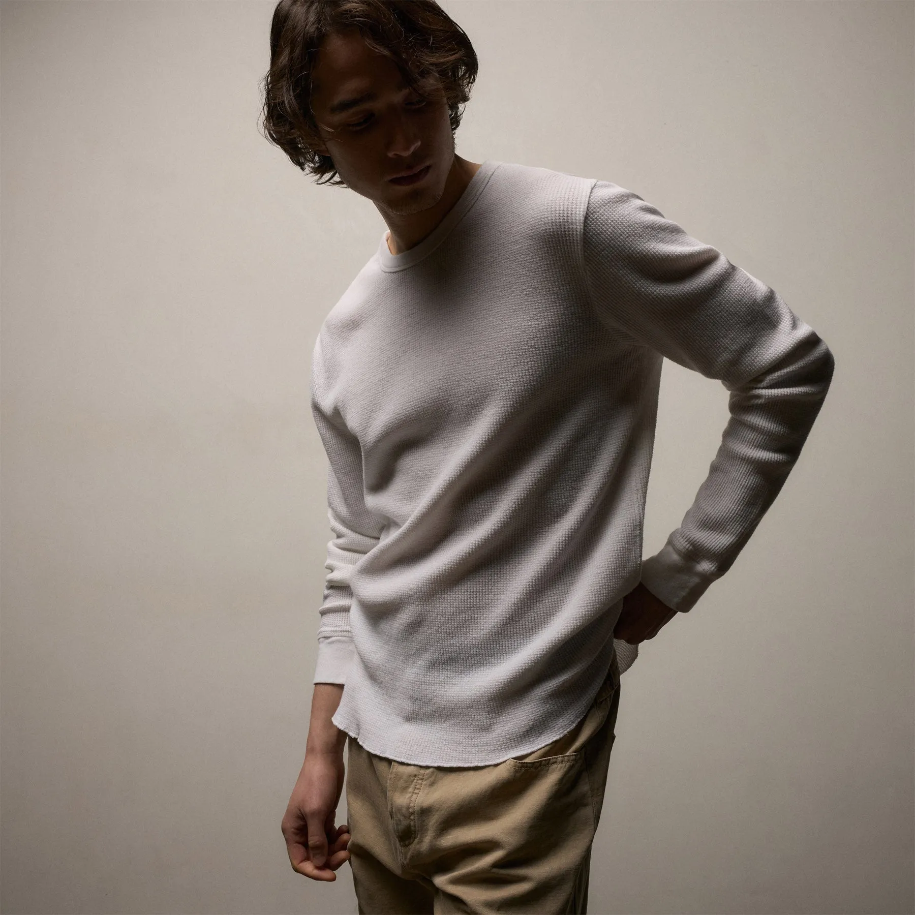 Cotton Linen Thermal Crew - White sold by James Perse