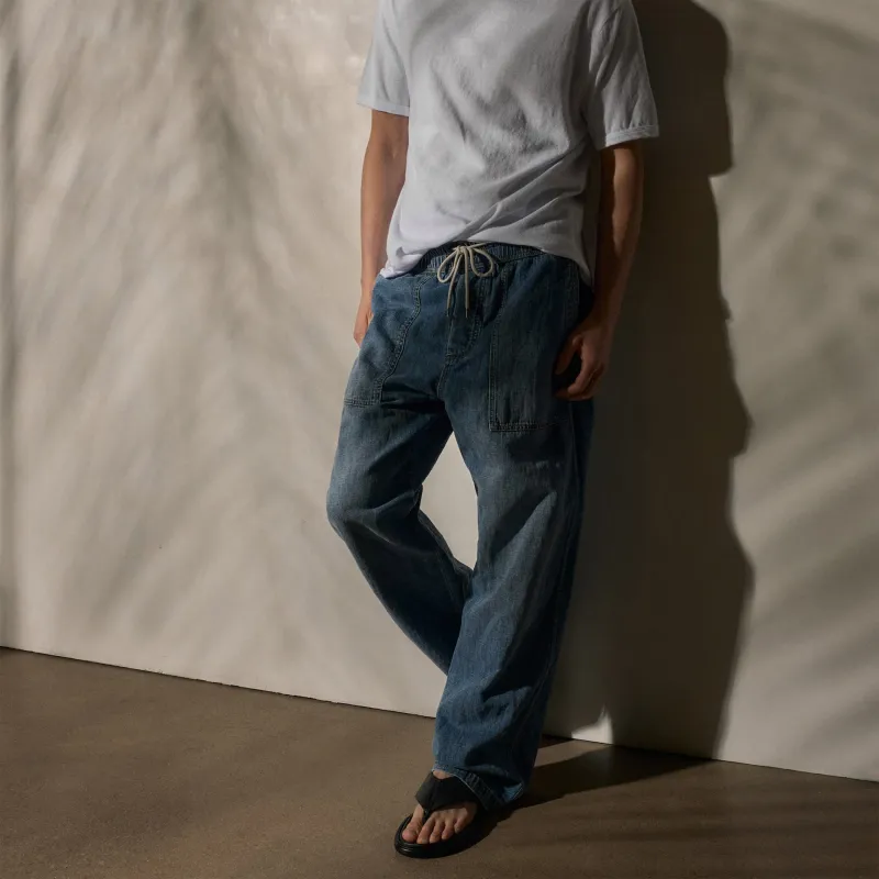 Linen Denim Drawstring Pant - Blue Wash sold by James Perse