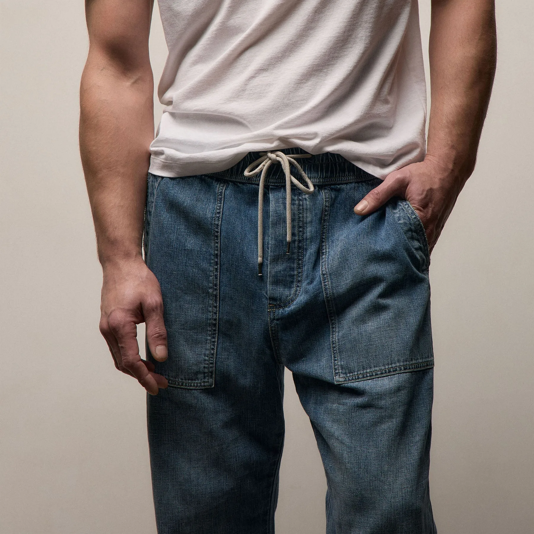 Linen Denim Drawstring Pant - Blue Wash sold by James Perse product image thumbnail 3