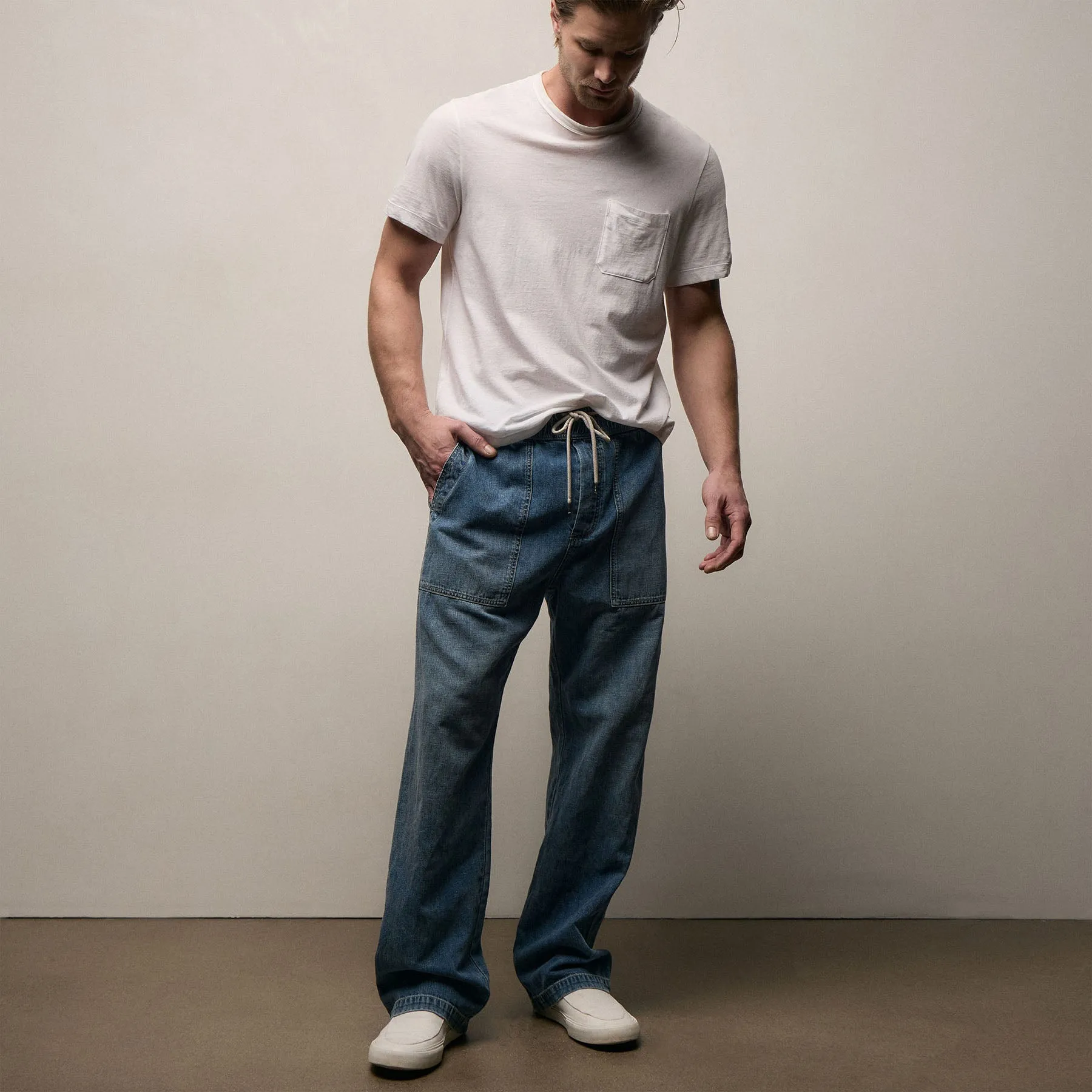 Linen Denim Drawstring Pant - Blue Wash sold by James Perse product image thumbnail 2