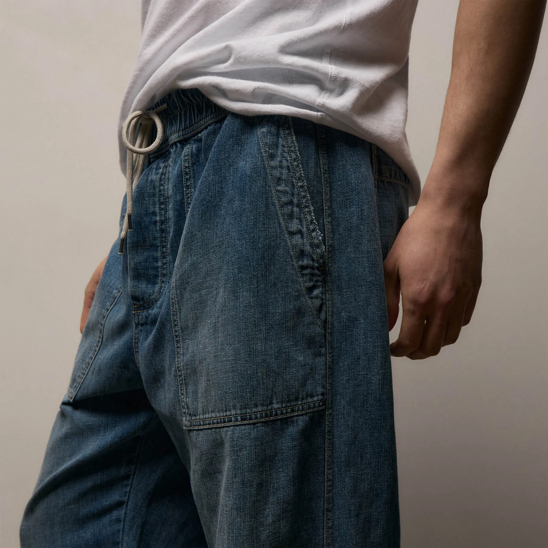 Linen Denim Drawstring Pant - Blue Wash sold by James Perse product image thumbnail 4