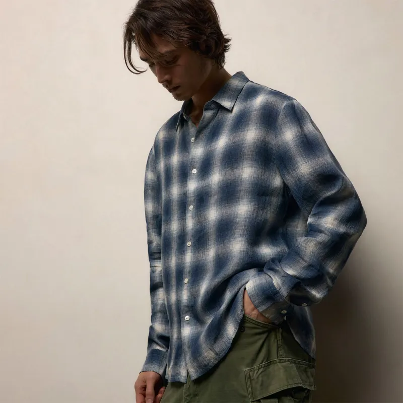 Plaid Linen Shirt - Blue Plaid sold by James Perse