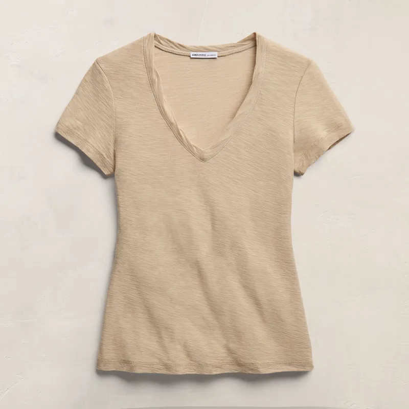 Sheer Slub Casual V Neck - Light Khaki sold by James Perse