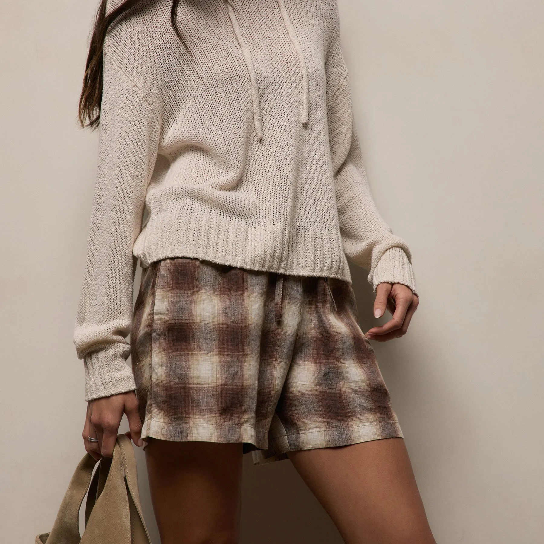 Plaid Linen Short - Chestnut Plaid sold by James Perse product image thumbnail 5