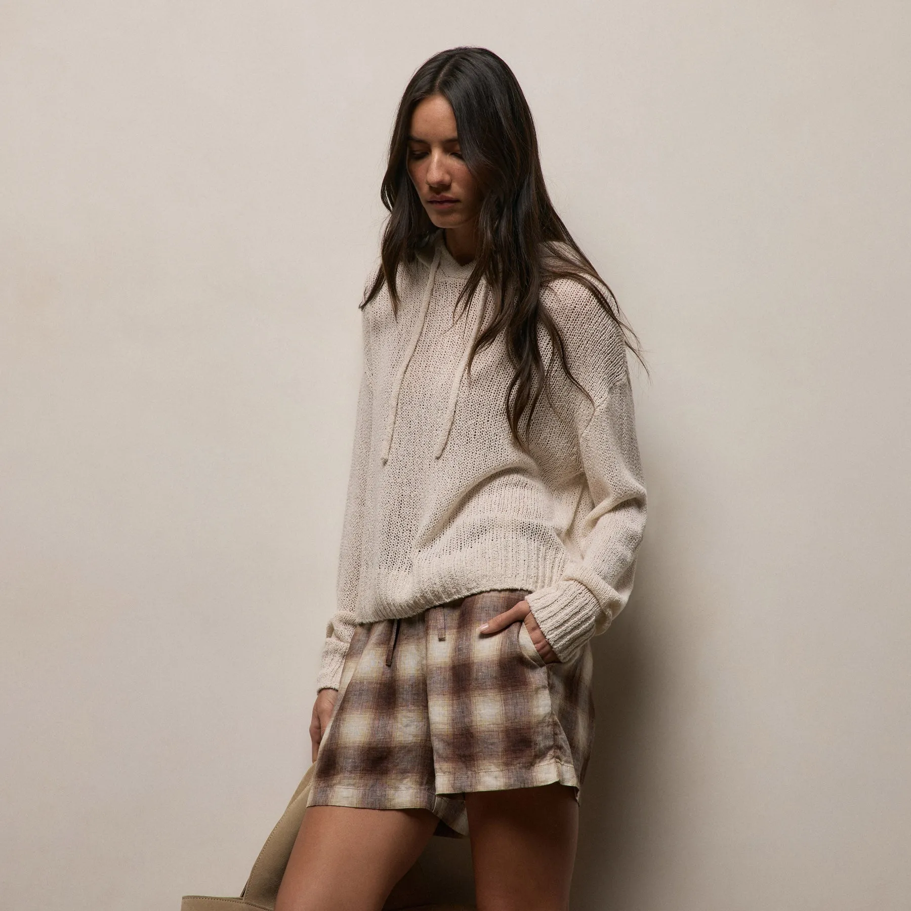 Plaid Linen Short - Chestnut Plaid sold by James Perse product image thumbnail 3